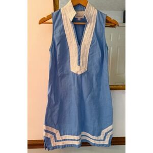 Sail To Sable Dress Womens XS Blue Linen Blend Classic Tunic Coastal Nautical